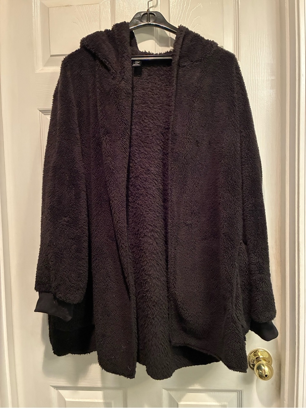SHEIN Black Plush Hooded Teddy Jacket